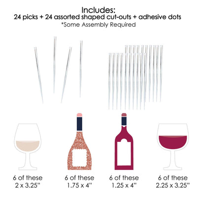 But First, Wine - Dessert Cupcake Toppers - Wine Tasting Party Clear Treat Picks - Set of 24