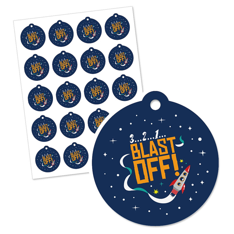 Blast Off to Outer Space - Rocket Ship Baby Shower or Birthday Party Favor Gift Tags (Set of 20)