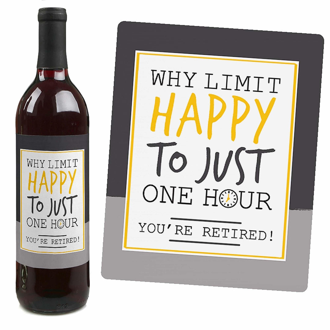 Retirement Party - Decorations for Women and Men - Wine Bottle Label Stickers - Set of 4