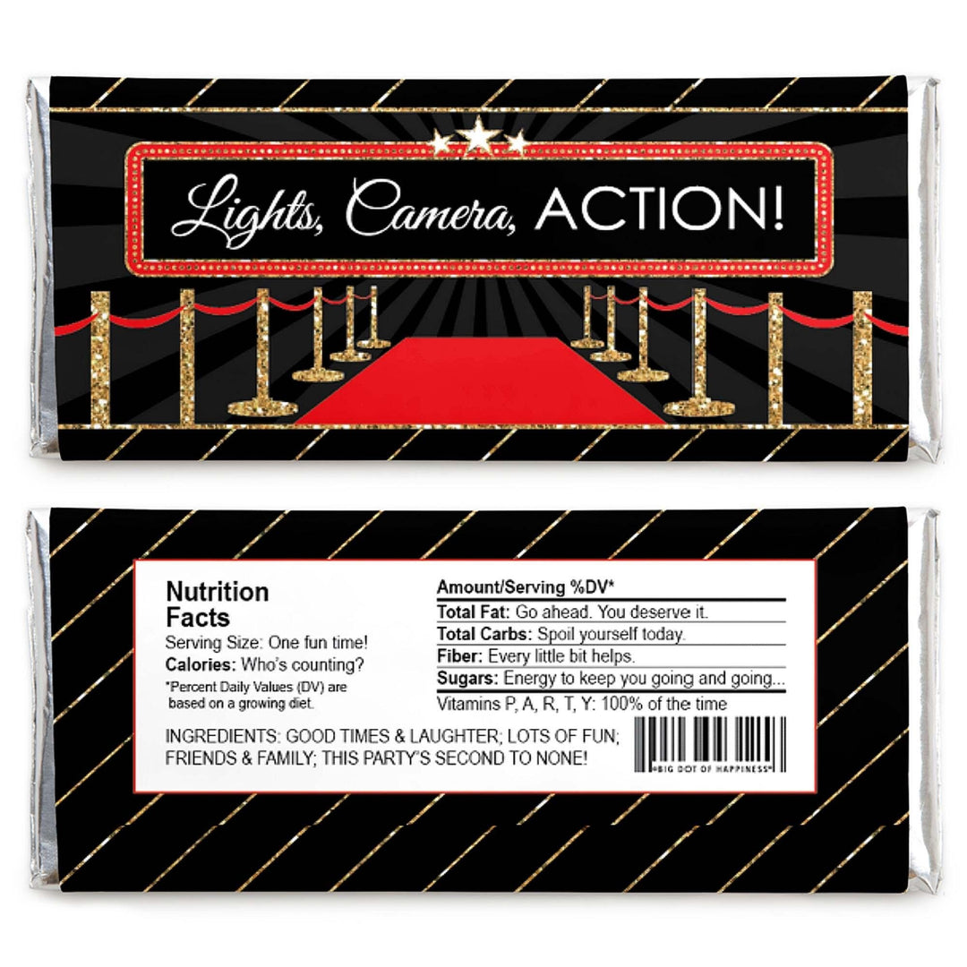Red Carpet - Candy Bar Wrapper Movie Night Party Favors - Set of 24