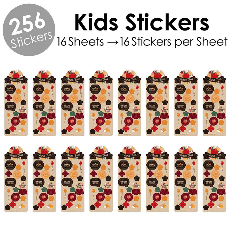 Rosh Hashanah - Jewish New Year Favor Kids Stickers - 16 Sheets - 256 Stickers