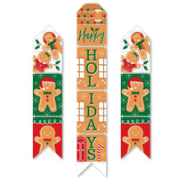 Gingerbread Christmas - Hanging Vertical Paper Door Banners - Gingerbread Man Holiday Party Wall Decoration Kit - Indoor Door Decor