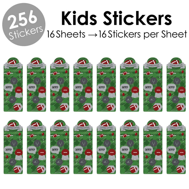 End Zone - Football - Birthday Party Favor Kids Stickers - 16 Sheets - 256 Stickers