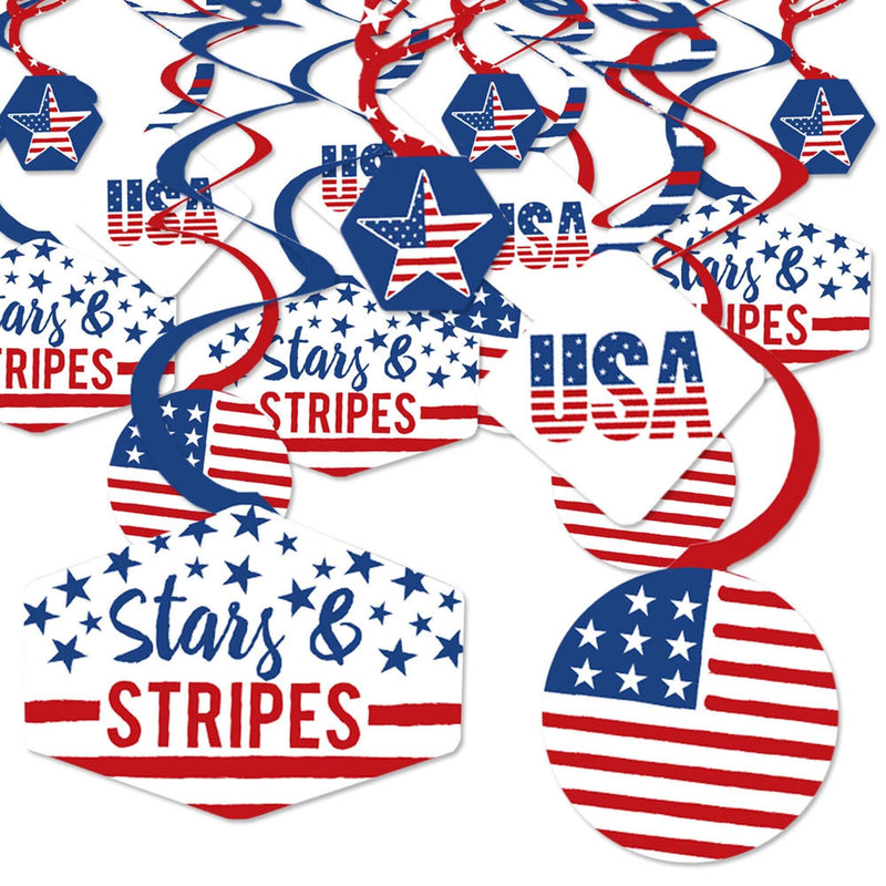 Stars & Stripes - Memorial Day, 4th of July and Labor Day USA Patriotic Party Hanging Decor - Party Decoration Swirls - Set of 40
