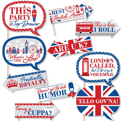 Funny Cheerio, London - 10 Piece British UK Party Selfie Photo Booth Props Kit