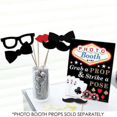 Las Vegas Photo Booth Sign - Casino Party Decorations - Printed on Sturdy Plastic Material - 10.5 x 13.75 inches - Sign with Stand - 1 Piece
