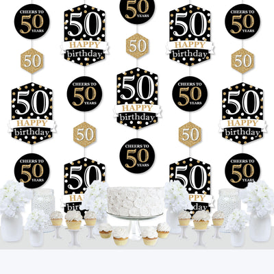 Adult 50th Birthday - Gold - Birthday Party DIY Dangler Backdrop - Hanging Vertical Decorations - 30 Pieces