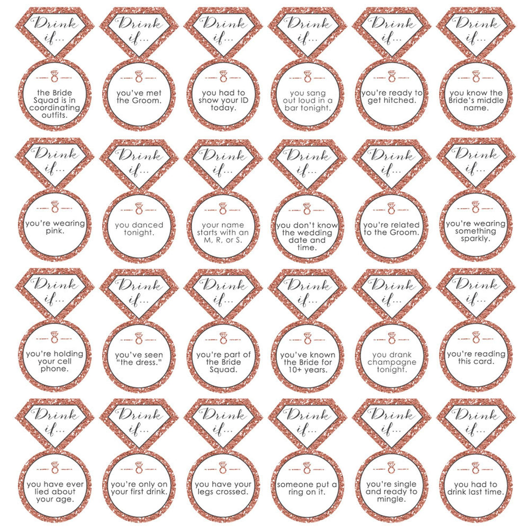 Drink If Game - Bride Squad - Rose Gold Bridal Shower or Bachelorette Party Game - 24 Count