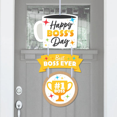 Happy Boss's Day - Hanging Porch Best Boss Ever Outdoor Decorations - Front Door Decor - 3 Piece Sign