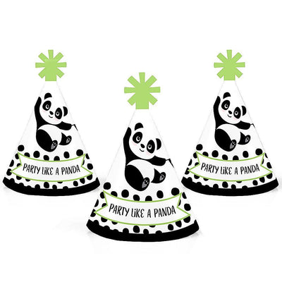 Party Like a Panda Bear - Mini Cone Baby Shower or Birthday Party Hats - Small Little Party Hats - Set of 8