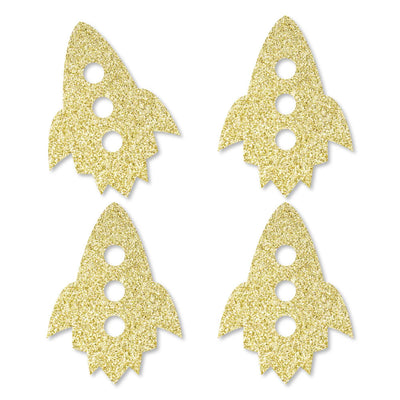 Gold Glitter Rocket Ship - No-Mess Real Gold Glitter Cut-Outs - Outer Space Baby Shower or Birthday Party Confetti - Set of 24