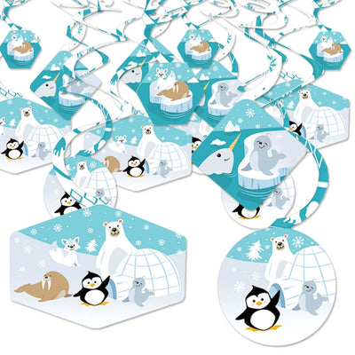 Arctic Polar Animals - Winter Baby Shower or Birthday Party Hanging Decor - Party Decoration Swirls - Set of 40