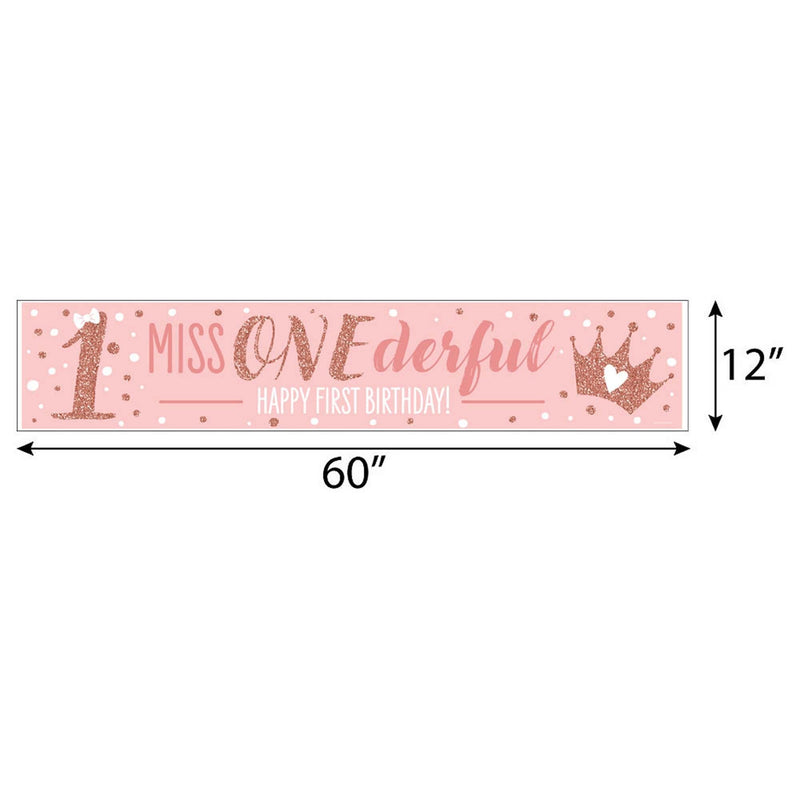 1st Birthday Little Miss Onederful - Happy First Birthday Girl Decorations Party Banner
