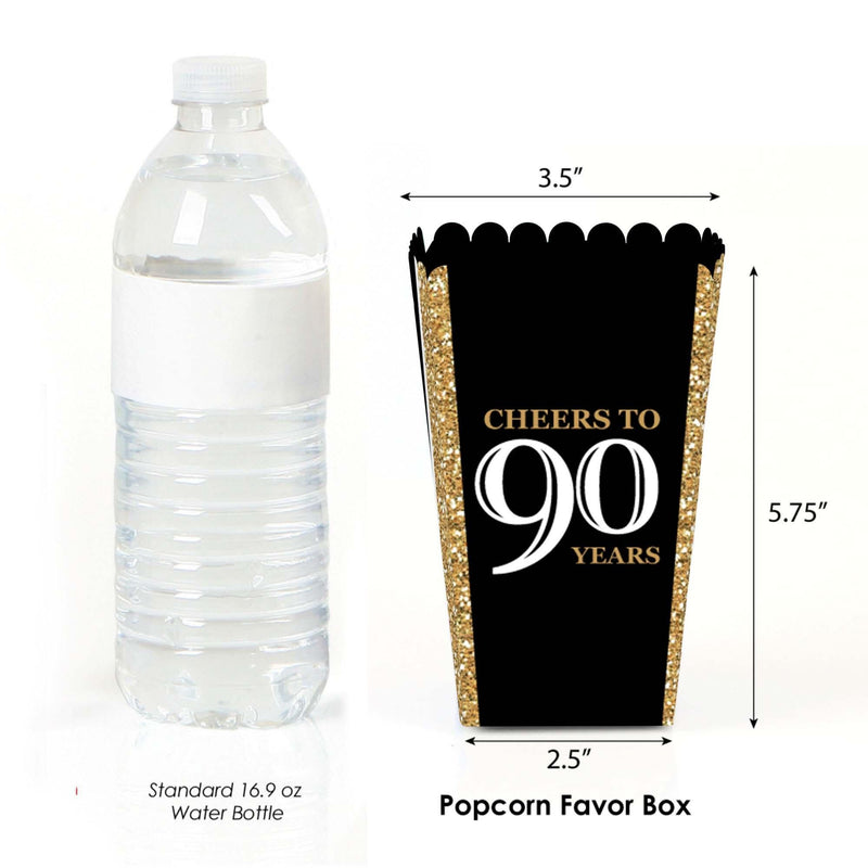 Adult 90th Birthday - Gold - Birthday Party Favor Popcorn Treat Boxes - Set of 12