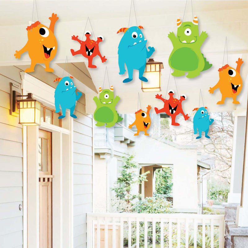 Hanging Monster Bash - Outdoor Little Monster Birthday Party or Baby Shower Hanging Porch & Tree Yard Decorations - 10 Pieces