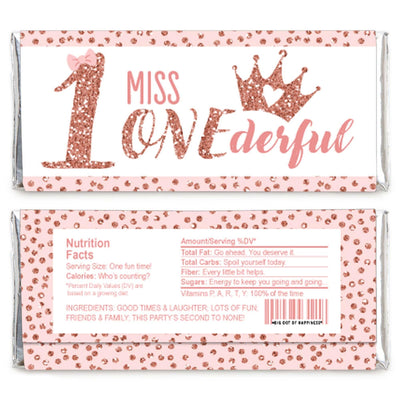 1st Birthday Little Miss Onederful - Candy Bar Wrapper Girl First Birthday Party Favors - Set of 24
