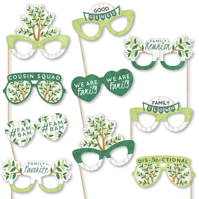 Family Tree Reunion Glasses - Paper Card Stock Family Gathering Party Photo Booth Props Kit - 10 Count