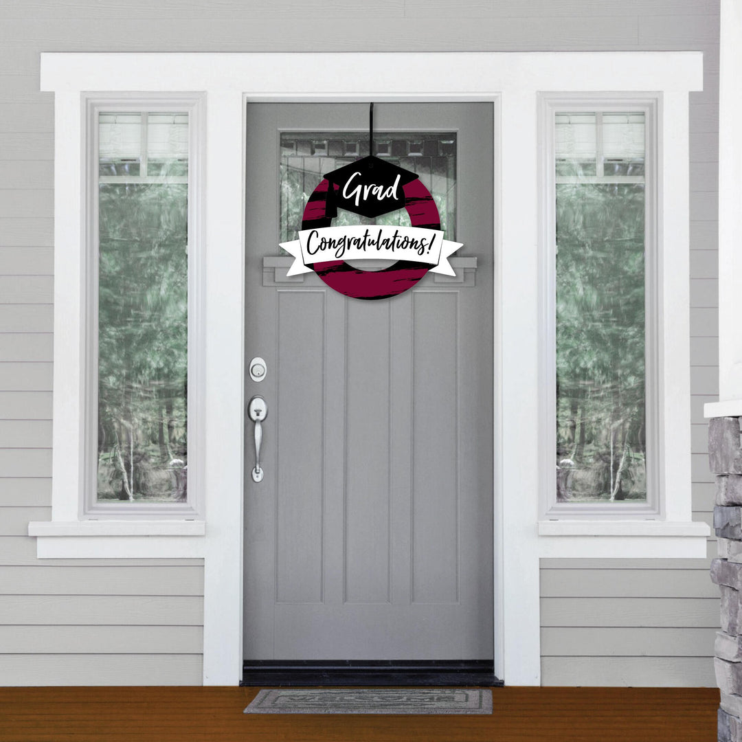 Maroon Grad - Best is Yet to Come - Outdoor Burgundy Graduation Party Decor - Front Door Wreath