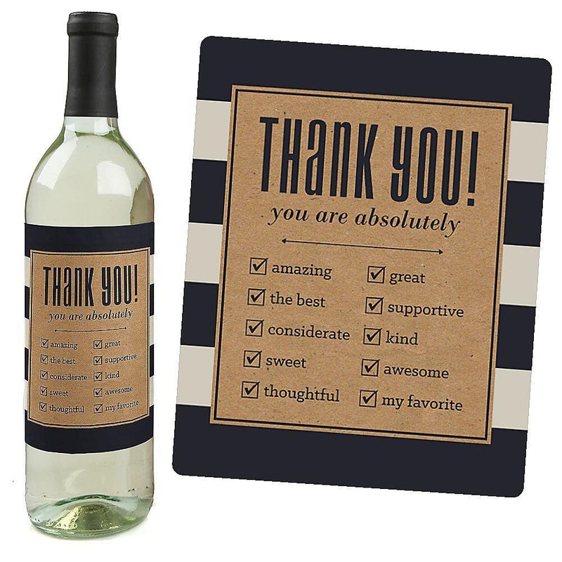 Thank You - Decorations for Women and Men - Wine Bottle Labels Thank You Gift - Set of 4