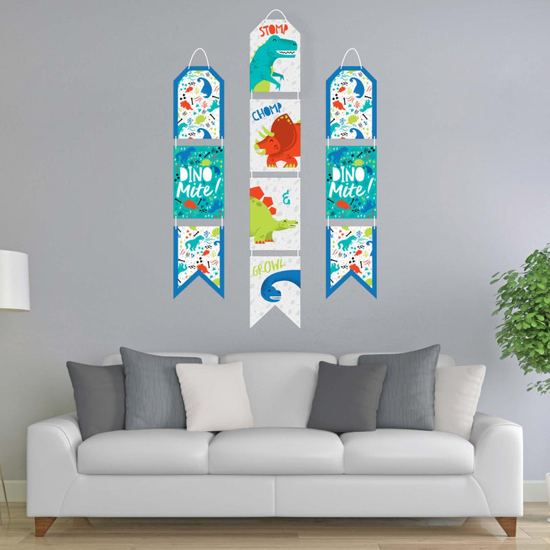 Roar Dinosaur - Hanging Vertical Paper Door Banners - Dino Mite Trex Baby Shower or Birthday Party Wall Decoration Kit - Indoor Door Decor