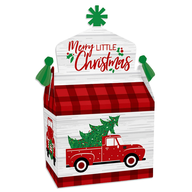 Merry Little Christmas Tree - Treat Box Party Favors - Red Truck Christmas Party Goodie Gable Boxes - Set of 12