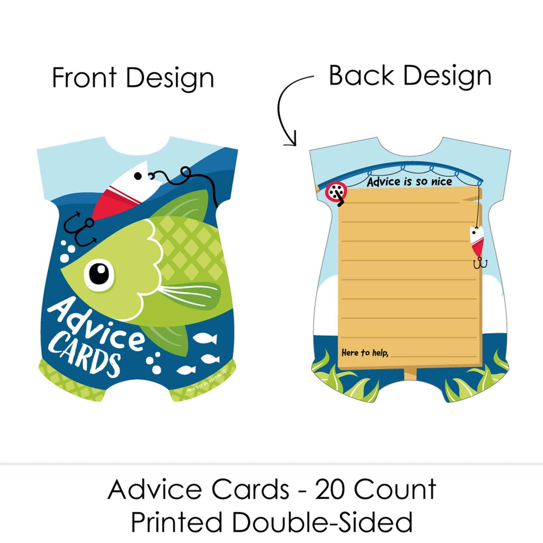 Let's Go Fishing - Baby Bodysuit Wish Card Fish Themed Baby Shower Activities - Shaped Advice Cards Game - Set of 20
