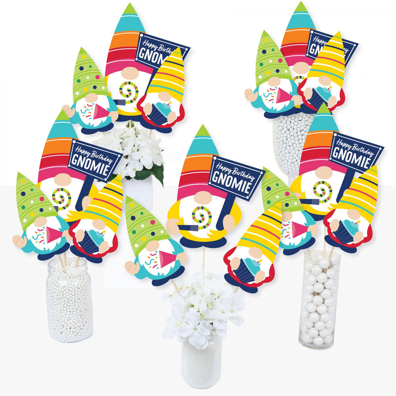 Gnome Birthday - Happy Birthday Party Centerpiece Sticks - Table Toppers - Set of 15