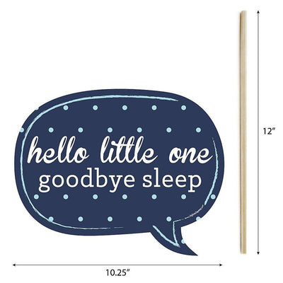 Funny Hello Little One - Blue and Silver - 10 Piece Boy Baby Shower Photo Booth Props Kit
