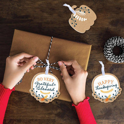 Happy Thanksgiving - Fall Harvest Decorations - Tree Ornaments - Set of 12