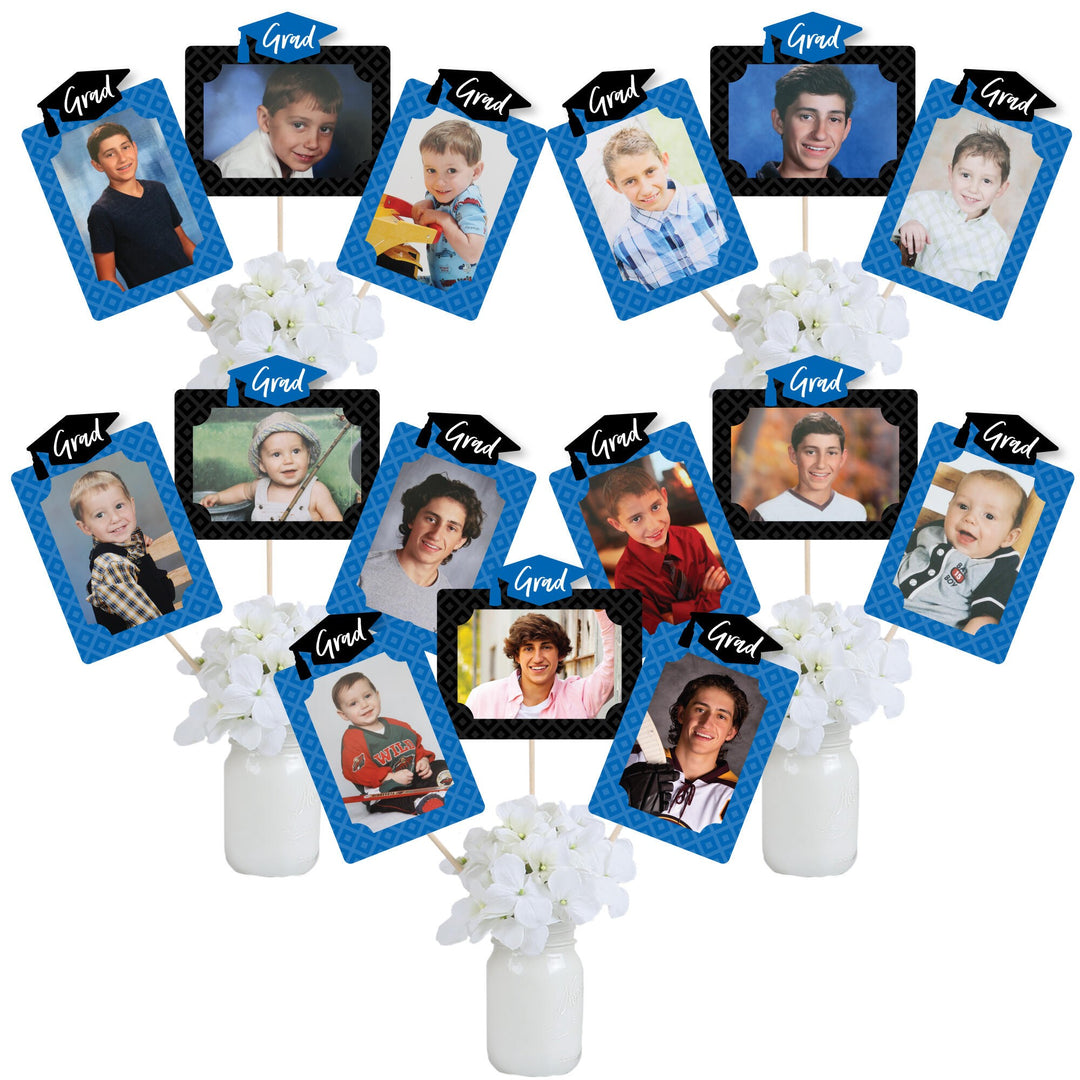 Blue Grad - Best is Yet to Come - Graduation Party Picture Centerpiece Sticks - Photo Table Toppers - 15 Pieces