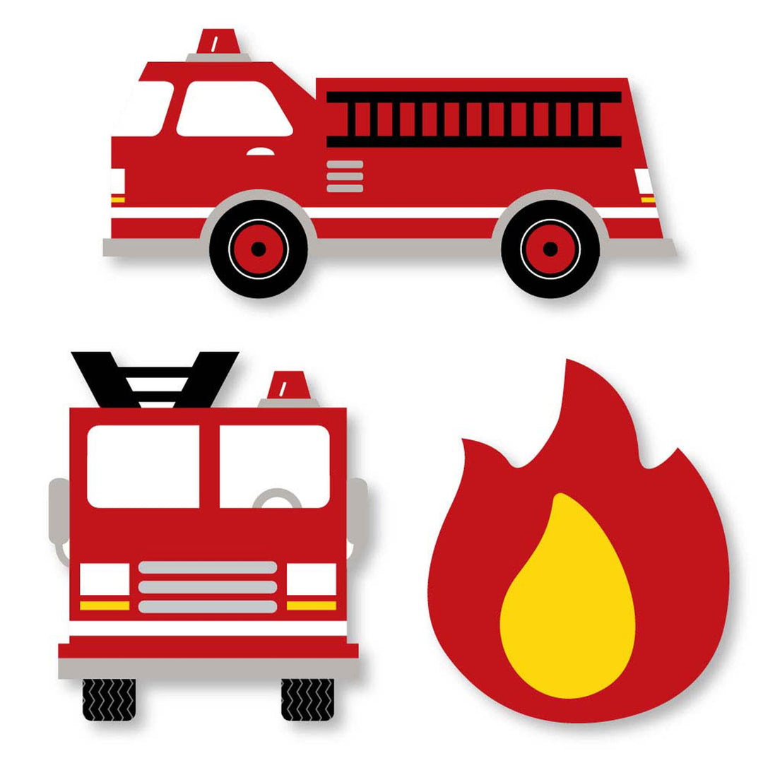 Fired Up Fire Truck - DIY Shaped Firefighter Firetruck Baby Shower or Birthday Party Cut-Outs - 24 ct