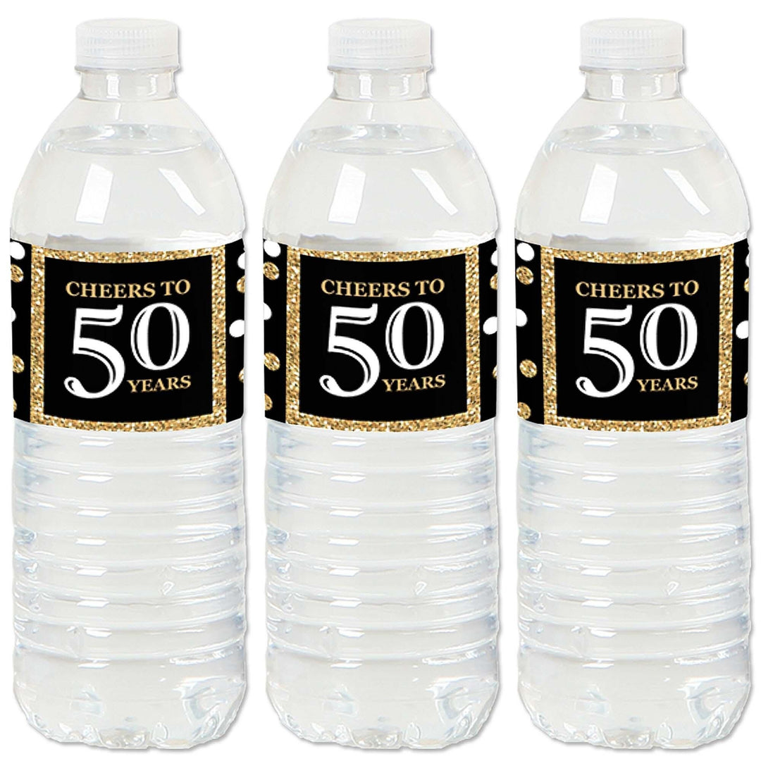 Adult 50th Birthday - Gold - Birthday Party Water Bottle Sticker Labels - Set of 20