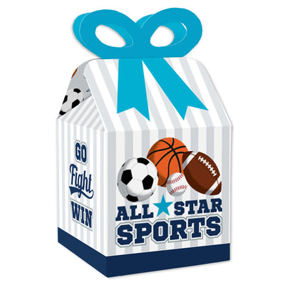 Go, Fight, Win - Sports - Square Favor Gift Boxes - Baby Shower or Birthday Party Bow Boxes - Set of 12