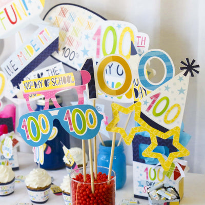 Happy 100th Day of School Glasses - Paper Card Stock 100 Days Party Photo Booth Props Kit - 10 Count