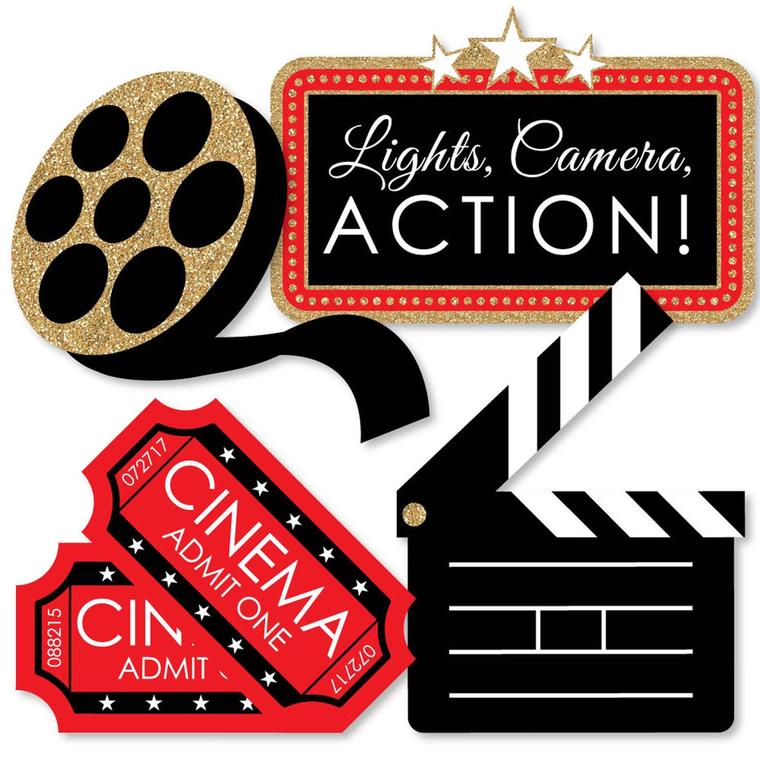 Red Carpet - Clapboard, Movie Tickets and Film Reel Decorations DIY Movie Night Party Essentials - Set of 20