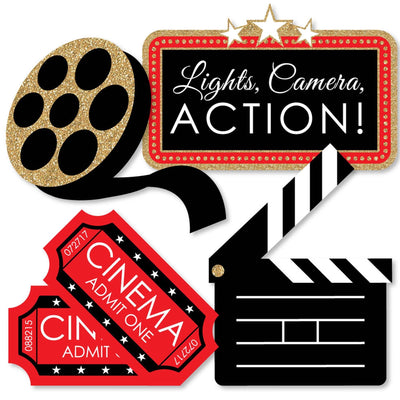 Red Carpet Hollywood - Clapboard, Movie Tickets and Film Reel Decorations DIY Movie Night Party Essentials - Set of 20