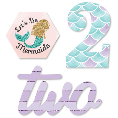 2nd Birthday Let's Be Mermaids - DIY Shaped Second Birthday Party Cut-Outs - 24 ct