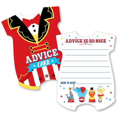 Carnival - Step Right Up Circus - Baby Bodysuit Wish Card Carnival Themed Baby Shower Activities - Shaped Advice Cards Game - Set of 20