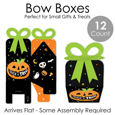 Jack-O'-Lantern Halloween - Square Favor Gift Boxes - Kids Halloween Party Bow Boxes - Set of 12