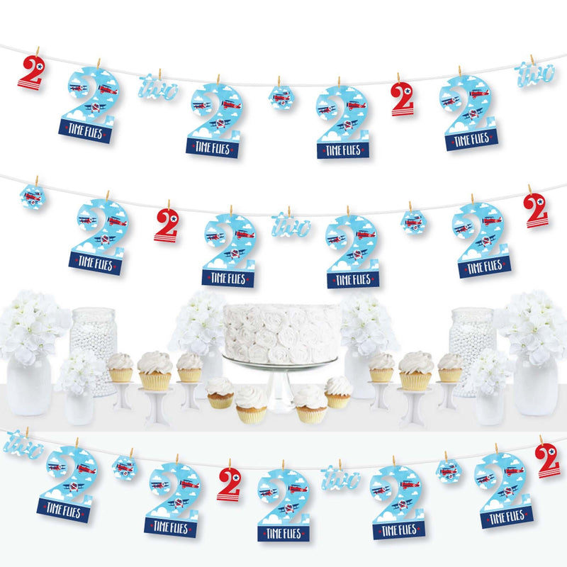 2nd Birthday Taking Flight - Airplane - Vintage Plane Second Birthday Party DIY Decorations - Clothespin Garland Banner - 44 Pieces