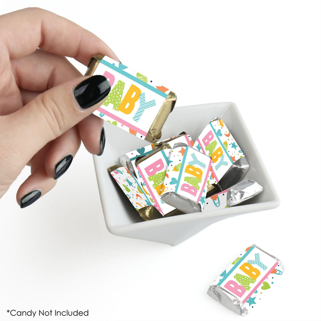 Colorful Baby Shower - Mini Candy Bar Wrapper Stickers - Gender Neutral Party Small Favors - 40 Count