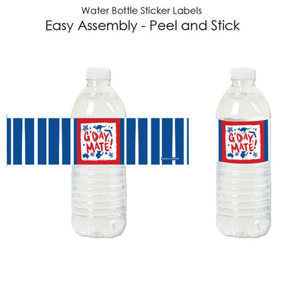 Australia Day - G'Day Mate Aussie Party Water Bottle Sticker Labels - Set of 20
