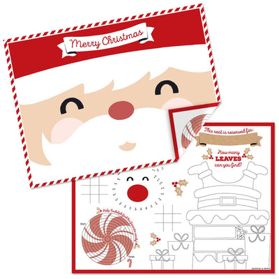Jolly Santa Claus - Paper Christmas Party Coloring Sheets - Activity Placemats - Set of 16