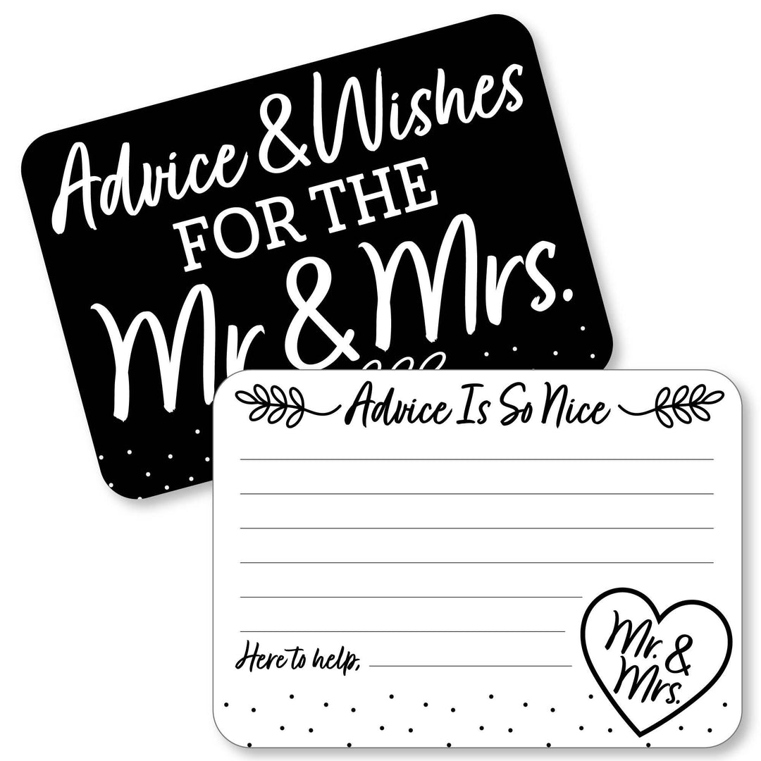 Mr. and Mrs. - Wish Card Black and White Wedding or Bridal Shower Activities - Shaped Advice Cards Game - Set of 20