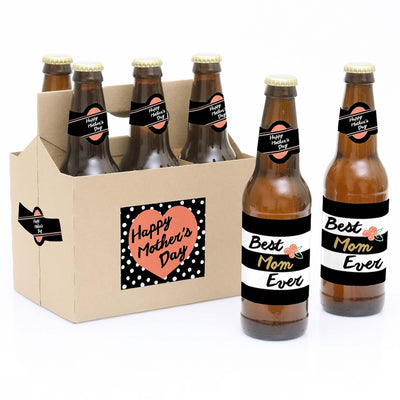 Best Mom Ever - Decorations for Women and Men - 6 Beer Bottle Labels and 1 Carrier Mother's Day Gift