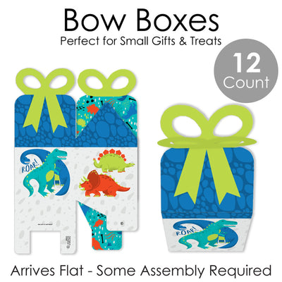 Roar Dinosaur - Square Favor Gift Boxes - Dino Mite Trex Baby Shower or Birthday Party Bow Boxes - Set of 12