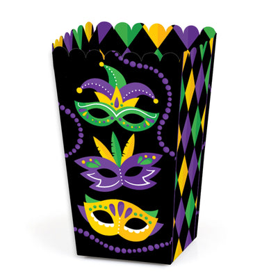 Colorful Mardi Gras Mask - Masquerade Party Favor Popcorn Treat Boxes - Set of 12