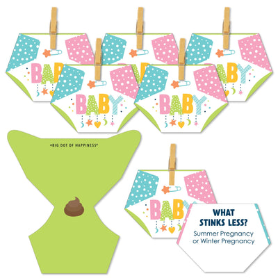 Colorful Baby Shower - Baby Shower Conversation Starter - 2-in-1 Dirty Diaper Game - Set of 24