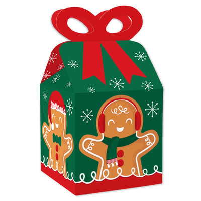 Gingerbread Christmas - Square Favor Gift Boxes - Gingerbread Man Holiday Party Bow Boxes - Set of 12
