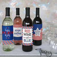 4th of July - Independence Day Decorations for Women and Men - Wine Bottle Labels - Set of 4
